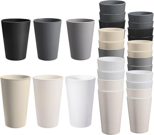 HEYCOME 24 Pcs Unbreakable Plastic Cups Set, 12 Pcs 14 oz and 12 Pcs 20 oz Reusable Plastic Cups, Stackable Water Tumblers, Drinking Cup for Kitchen, BPA-free, Dishwasher and Microwave Safe, 6 Colors