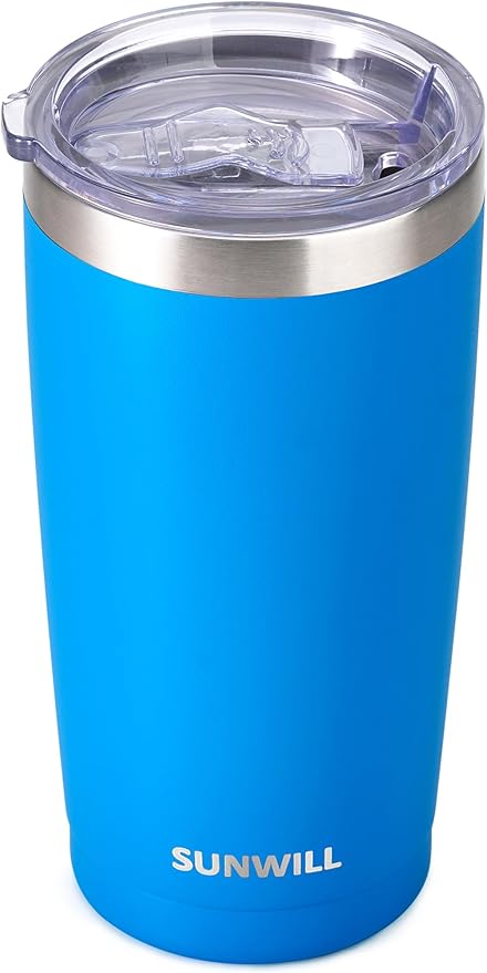 SUNWILL Travel Coffee Tumbler 20 oz, Insulated Mug with Lid, Stainless Steel Cup for Outdoor, Powder Coated Royal Blue