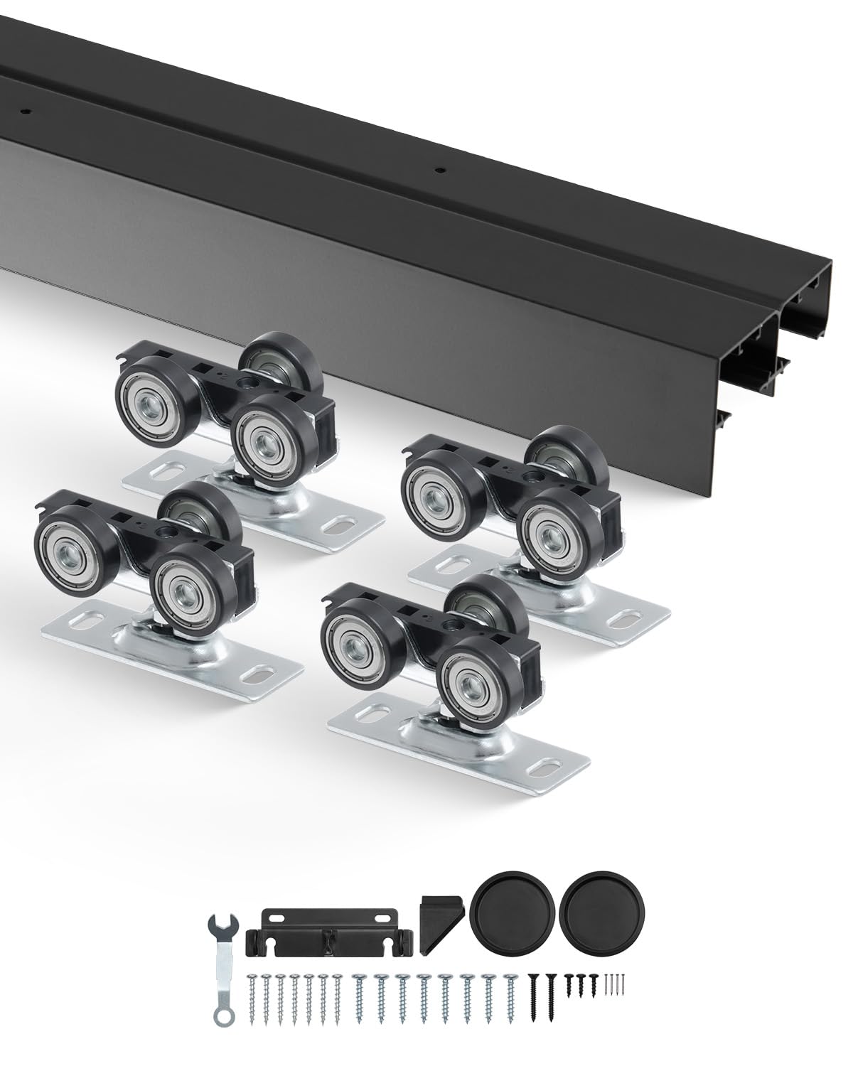 VEVOR Bypass Door Hardware, 4ft Heavy Duty Bypass Sliding Door Hardware Kit, Aluminum Alloy Sliding Closet Door Hardware Set with Finger Pulls, for 2 Door System, Fit Door Thickness 1 3/8" - 1 3/4"