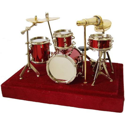 Broadway Gift Red Drum Set Music Instrument Miniature Replica on Stand, Size 5 x 5 x 4 in.
