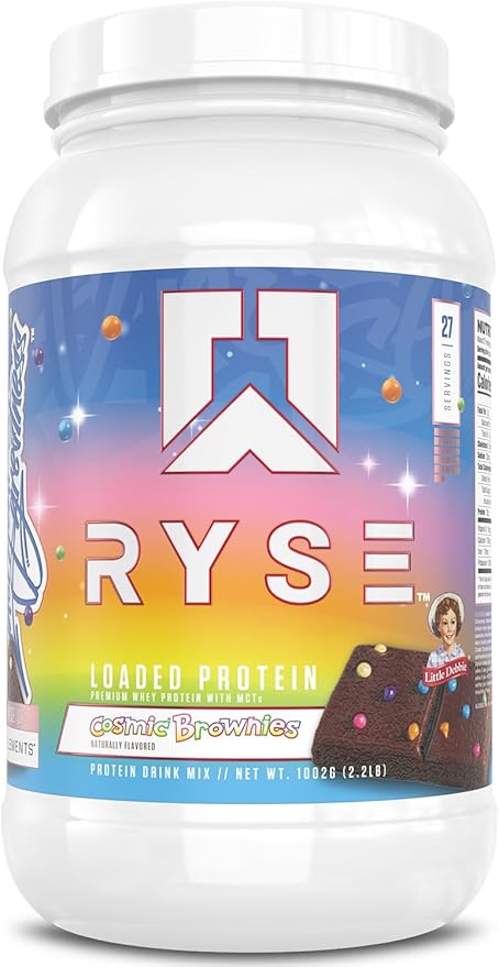 RYSE Loaded Protein Powder - Little Debbie Cosmic Brownie - 25g Whey Protein Isolate & Concentrate with Prebiotic Fiber & MCTs - Low Carb, Low Sugar, Digestive-Friendly - 27 Servings / 2 lb Tub