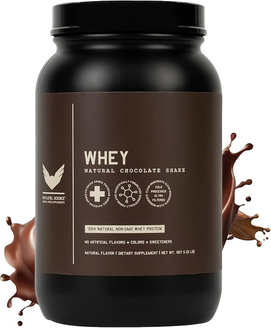 High Level Whey Protein Powder Stevia Sweetened, Natural Chocolate Shake, 24g Protein, Ultra Filtered Non-GMO, Digestive Enzymes, Gluten Free, ?‹白ç²? 2 lb, Whey Protein with Stevia