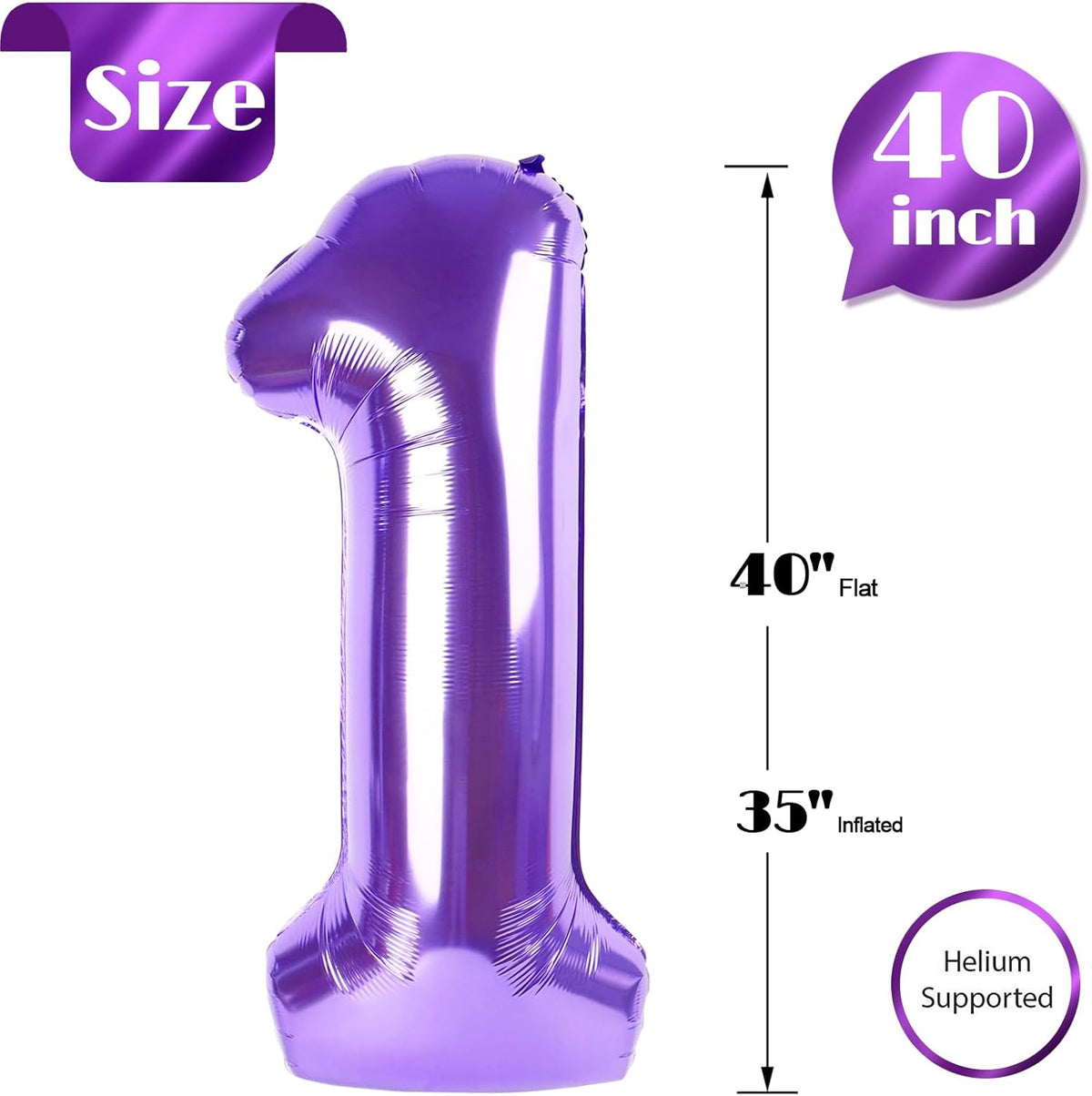 Purple Number 1 Balloon - 40 Inch Shiny Decoration for Baby Boy/Girl First Birthday Party