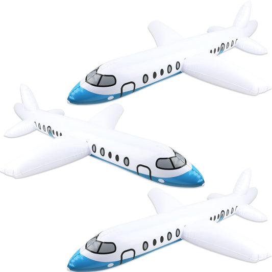 3 Pcs 40 Inch White Large Inflatable Airplane Blow Up Airplane Balloon Plane Inflated Toys for Birthday Party Shower Outdoor Swimming Pool Decorations