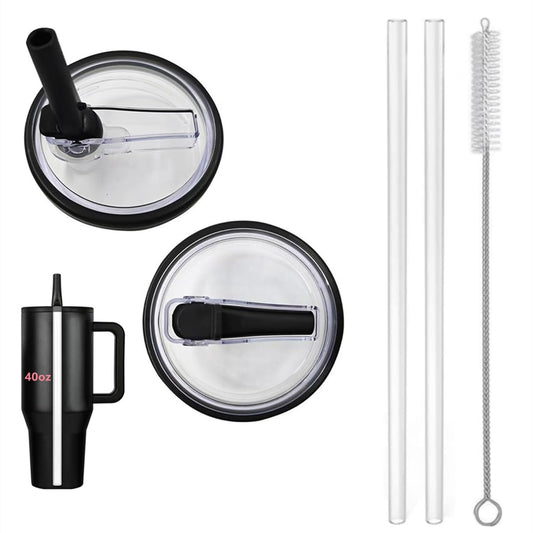 2 Pack 40 oz Tumbler Flip Straw Lid Replacement fit for HydroJug(Only), Spill Proof Splash Resistant Tumbler Lids,Reusable Leak Proof Tumbler Cover for Cup Accessories (Black)