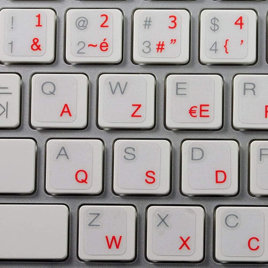 4Keyboard French AZERTY Keyboard Decals ON Transparent Background with Blue, Black, Green, RED, White OR Yellow