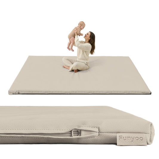 Funyoo Vegan Leather Baby Play Mat, 71x59 Thicken Foam Play Mat for Infants and Toddlers, Padded & Cushioned Playpen Mat for 71x59 Playpens, 1.2" Thick, Grey