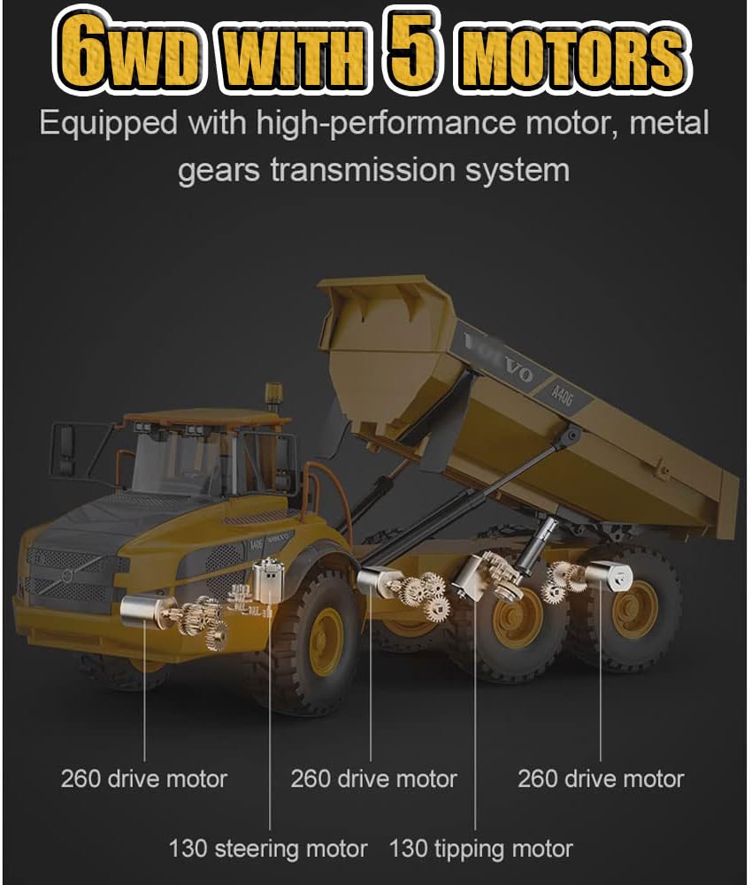 ZRYYWAN 1/20 Large 23IN Electric Remote Control Dump Truck A40G, 2.4G Simulated Acoustic-Optical RC Engineering Vehicle Model Transport Vehicle, 6-Wheel Lifting Bucket Construction Truck
