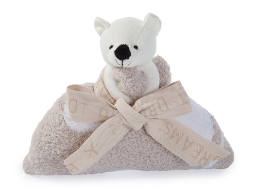 Barefoot Dreams CozyChic Dream Mini Blanket with Buddie Bear Plush Toy, Toddler Ultra Soft Cozy Blanket, Lightweight Comfort Companion, Gifts for Girls & Boys, Machine Washable, 16" x 16", Stone/White