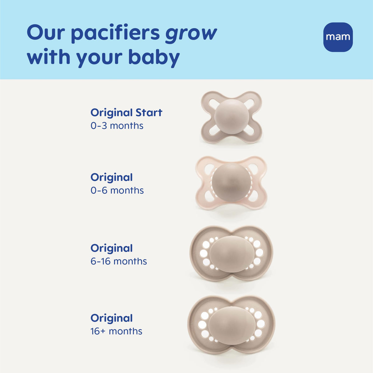 MAM Original Baby Pacifiers 0-6 Months, Binky for Newborn Babies, BPA-Free Skin Soft Silicone Nipple, Glows in The Dark, Developed with Medical Experts, 4 Count, Made in Europe