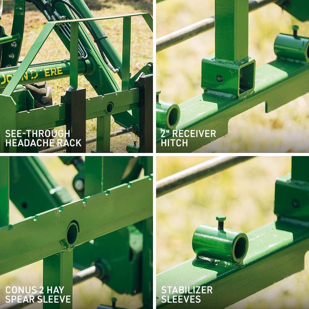 Titan Attachments Heavy Duty Pallet Fork Frame and 48" Fork Blades with 2" Trailer Receiver Hitch Fits John Deere Loader