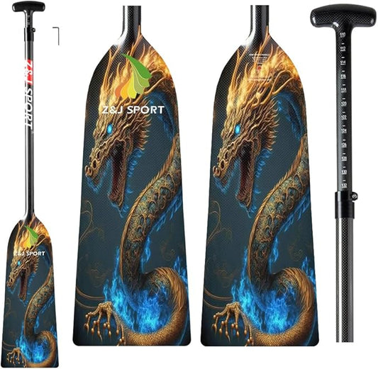 Z&J SPORT Adjustable Dragon Boat Paddle, IDBF Approved Carbon Fiber Paddle, Dragon Graphic Paddle with Adjuster for Dragon Boat Race with Adjustable T Handle