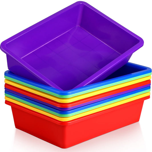 Hoteam 10 Pcs Flat Storage Organizer Tray Bin Paper Tray for Classroom Plastic Stackable File Organizer for School Office Teacher Book Organization(Multicolor,13.78 x 9.84 x 3.15 Inch)