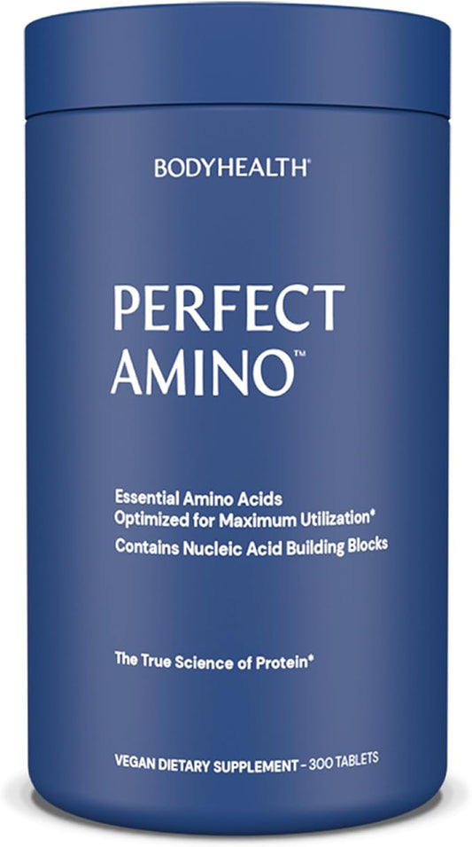 BodyHealth PerfectAmino (300 Tablets) Essential Amino Acid Supplement with BCAA and EAA, Muscle Recovery, Boost Energy & Stamina, 99% Utilization, Vegan Branched Chain Protein Pre/Post Workout