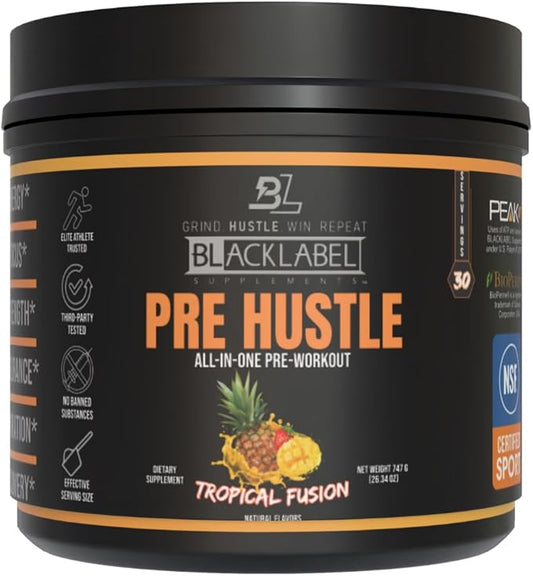 BLACKLABEL Supplements PRE Hustle V3 Pre-Workout Powder ??NSF Certified for Sport ??Energy, Strength & Endurance Support ??Tropical Fusion Flavor ??with Creatine & Caffeine ??30 Servings