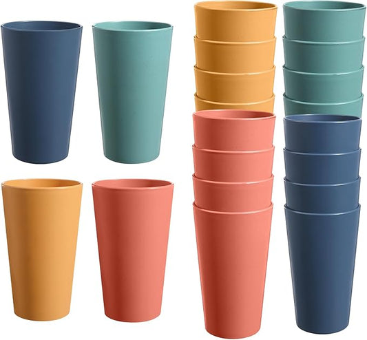 HEYCOME Set of 16 Wheat Straw Cups, 16 Pcs 20 oz Unbreakable Drinking Cups, Reusable Plastic Cups Sets, Water Glasses Tumblers, Microwave & Dishwasher Safe, Bpa Free, 4 Colors