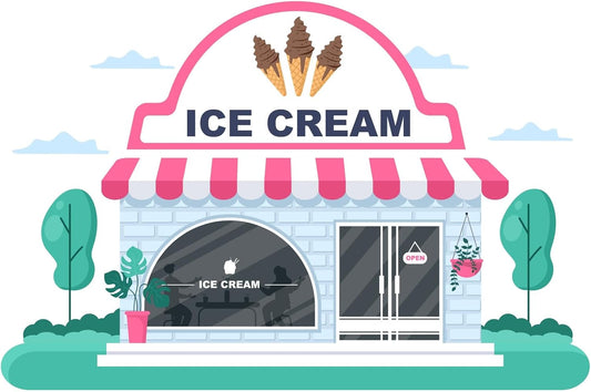 CORFOTO 10x8ft Summer Fabric Ice Cream Shop Backdrop Pink White Striped Awning Brick Building Scene Photography