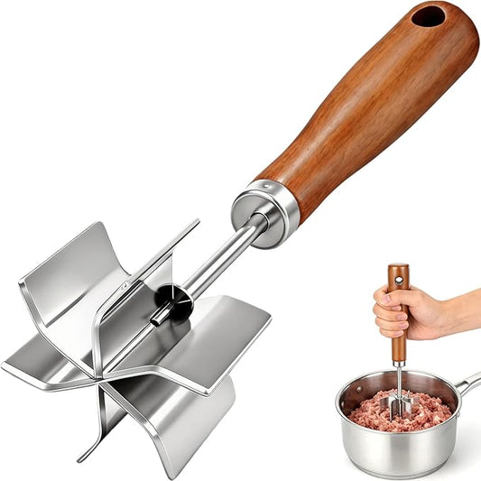 Meat Chopper Stainless Steel Masher: Hamburger Smasher Tool with Heat Resistant 6 Curve Blades - Burger Shredderfor Ground Beef Grinder & Potato Mix Kitchen Gadgets