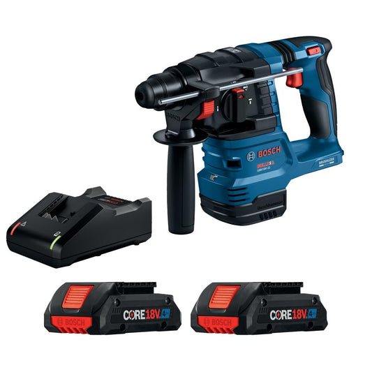 Bosch GBH18V-22K24 18V Brushless SDS-plus® Bulldog™ ¾ In. Rotary Hammer Kit with (2) CORE18V® 4 Ah Advanced Power Batteries