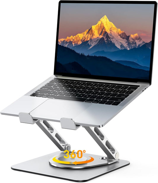 360 (10-16") RIWUCT Rotatable Laptop Stand for Desk Adjustable Height, Ergonomic Laptop Riser Holder with Dual-bar
