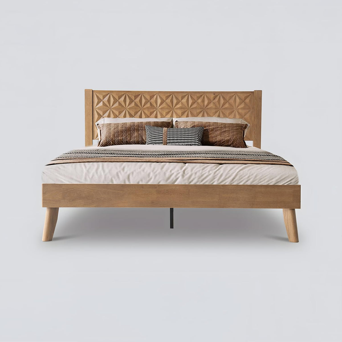 King Size Platform Bed Frame with Headboard & Footboard, 12 Stable Slats with Center Metal Legs, Easy Assembly, Noise-Free & Slip-Free Design, No Box Spring Needed, Barnwood Finish UPK-30