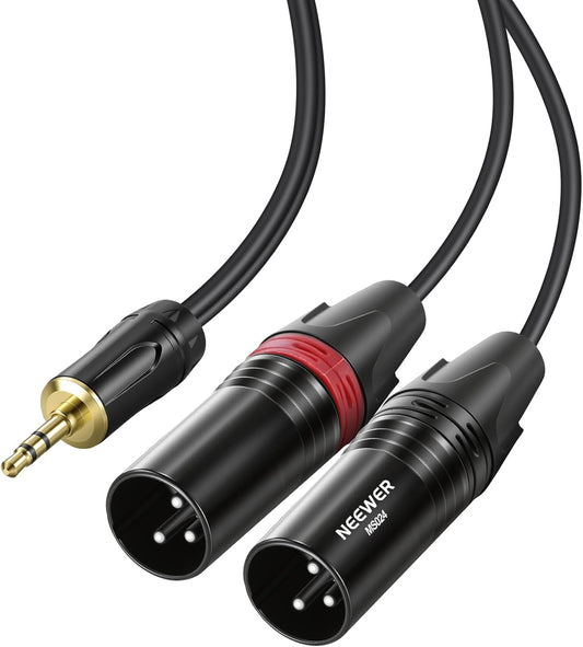3.5mm 1/8 Inch 10ft MP3 MS024 NEEWER TRS AUX to Dual XLR Breakout Cable, Male to Male Audio Cord Adapter Connector