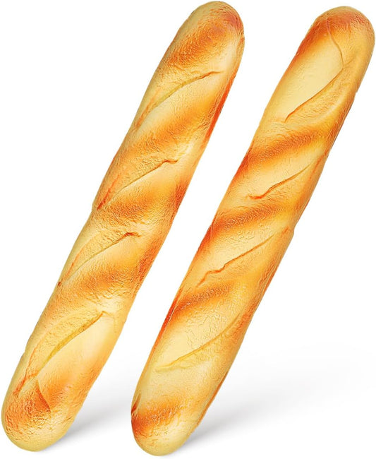 2PCS 13.6" Homoyoyo Realistic Fake Bread Long Artificial French Bread Loaves Soft Squishy PU Golden Color - Fake Food
