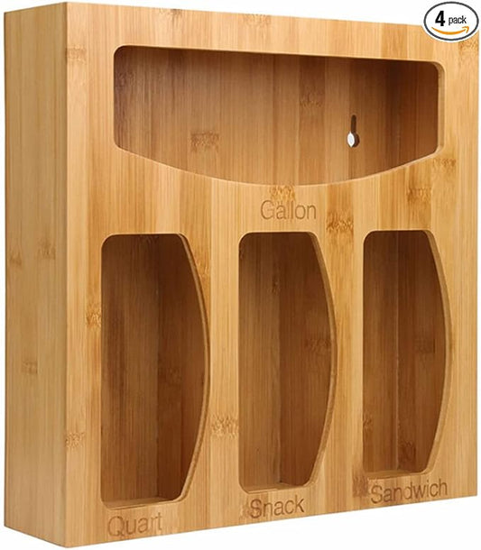 Food Ziplock Bag Storage Organizer For Kitchen Drawer, Bamboo Baggie Holder, Compatible With Ziploc, Solimo, Glad, Hefty For Gallon, Quart, Sandwich And Snack Variety Size Bags(1 Box 4 Slots)