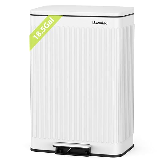 Lovewind Kitchen Trash Can, 18.5 Gallon / 70L Large Kitchen Garbage Can with Soft Close Lid â Pet Resistant, Removable Inner Bucket, Stainless Steel Trash Bin Perfect for Big Families, White