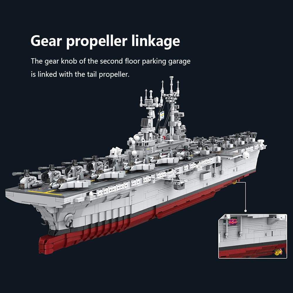 MISINI M7024 US Navy Warship Building Brick Set, 1:300 Military Series Wasp-Class Amphibious Assault Ship, 5220 Pieces Aircraft Carrier Collector's Toy, Displayable MOC Adult Battleship Gift