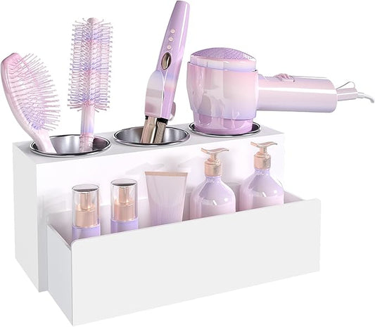 Hair Tool Organizer, Removable Blow Dryer Holder for Bathroom, Hot Tools Organizer For Hair Dryer, Blow Dryer, Curling Iron, Hair Straightener, Bathroom Countertop Organizer, Glossy White