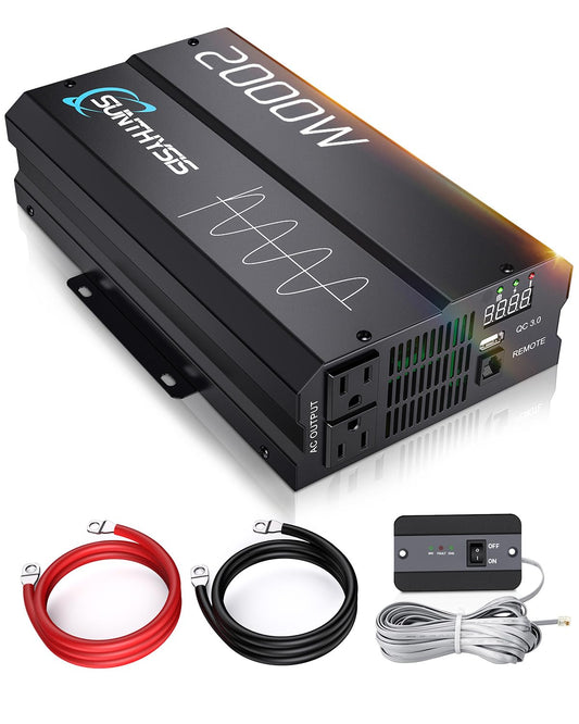 4000W Pk Pure Sine Wave Power Inverter 12V DC to 120V AC, Power Inverter 12V to 110V with QC3.0 USB, 3 AC Outlets, Off-Grid Solar Starlinks System Converter for Home, RV, Remote Controller