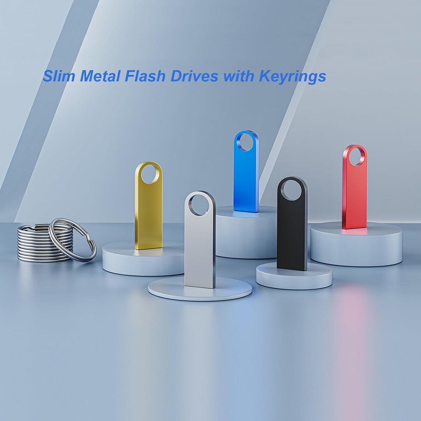 Wooolken 5 Pack 4GB 2.0 USB Flash Drive with Keychains, Sleek Metal USB Thumb Drives Memory Stick for PC Laptop