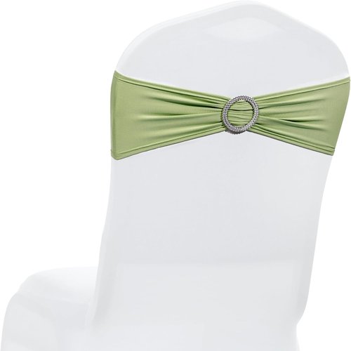 MDS Spandex Chair Sashes - Premium Stretch Covers with Buckle Slider | Universal Fit for Weddings & Events - Sage Green, Pack of 75
