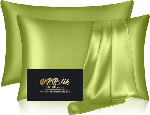 Mulberry Silk Pillowcases by Skiennix - Smooth, Anti-Acne Set of 2 | Standard Size, Olive Green