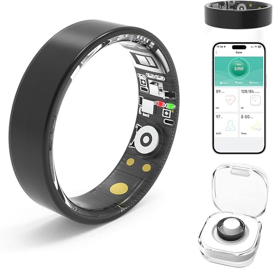 Smart Rings for Women Men,Fitness Tracker Ring,Heart Rate,Blood Oxygen,Blood Pressure,Step Tracker,Sleep Monitoring,No Subscription Fee,IP68 Waterproof Smart Ring for iphone&Android(Black 10)