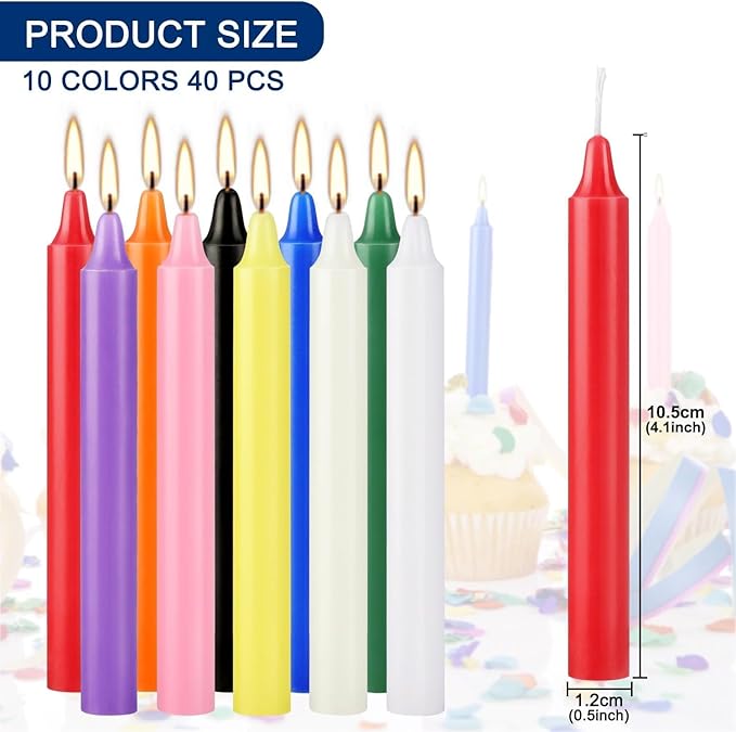 40 Pack Spell Chime Candles-4 Inch Multi-Colored Taper Candles Sticks-for Home Decor Kitchen Decor Wedding Decoration-10 Colours