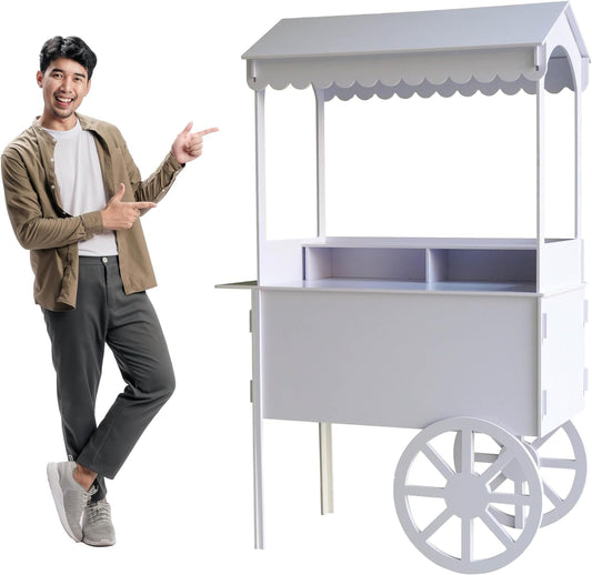 6 FT Tall Candy Cart with Shelf and Wheels for Candy and Dessert Display - Decoration for Parties, Weddings, Bar/Bat Mitzvah - Bar Cart - 24” x 46” x 72” in Carrito De Dulces para Fiestas