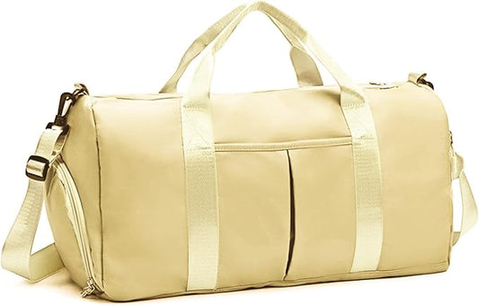 ZGWJ Sports Gym Bag with Wet Pocket & Shoes Compartment, Waterproof Shoulder Weekender Bag for Women and Men Swim Sports Travel Gym Bag Lightweight and easy Carry on Beige