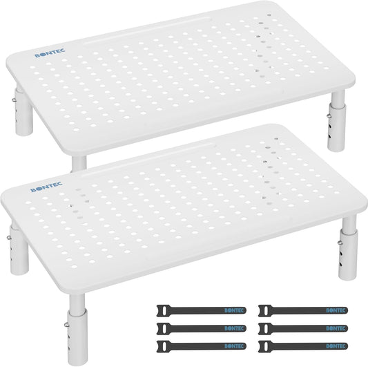2 Pack 14.5 9.1, BONTEC Monitor Stand Height Adjustable Metal Riser with Pen Holder, White, x Ergonomic Desktop Stand