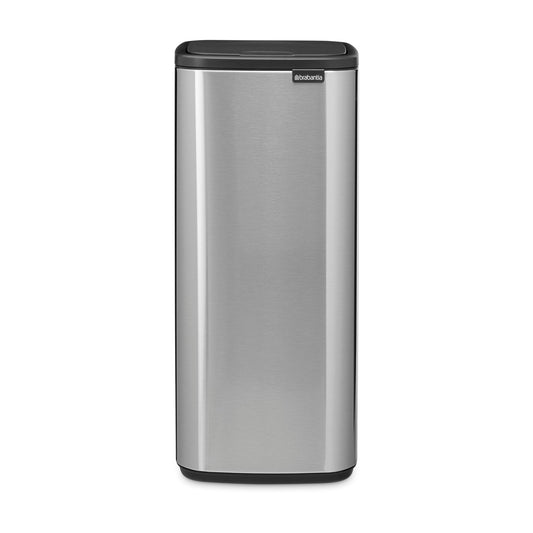 Brabantia Bo Touch Top 8 Gallon Square Trash Can | Matt Steel Fingerprint Proof | Soft-Touch Kitchen Trash Can, Removable Inner Bucket, Non-Slip Base | Sample Trash Bags Included