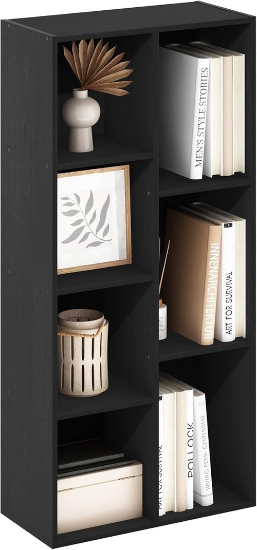 Furinno LUDER 7-Cube Bookshelf - Stylish Open Shelves | Easy Assembly for Living Room, Bedroom, Home Office - Blackwood Finish
