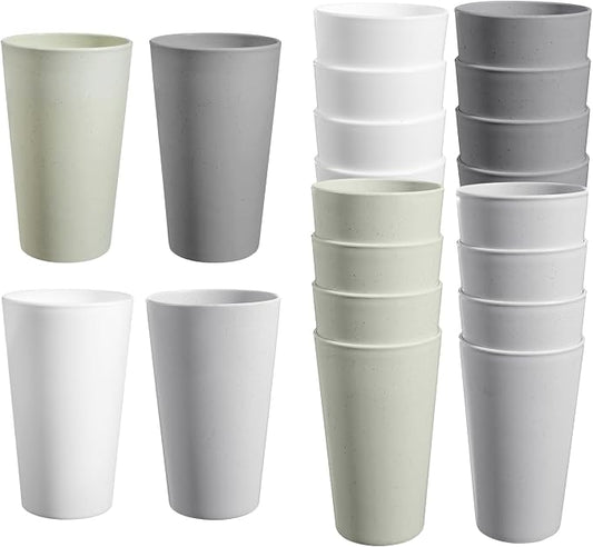 HEYCOME Set of 16 Wheat Straw Cups, 16 Pcs 20 oz Unbreakable Drinking Cups, Reusable Plastic Cups Sets, Water Glasses Tumblers, Microwave & Dishwasher Safe, Bpa Free, 4 Colors