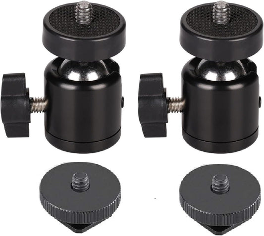 360 1/4 inch (2 Pack) Hot Shoe Mount Adapter Degree Swivel Mini Ball head with Screw for DSLR Camera, Monitor