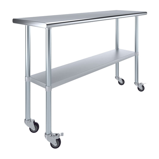 18" X 60" Stainless Steel Work Table with Under-Shelf & 4 Wheels | NSF Certified | Laundry Garage Utility Bench | Food Prep Worktable