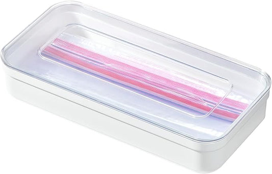 iDesign Gallon Bag Organizer - Plastic Food Storage Bag Holder for Kitchen Drawer, Clear/White
