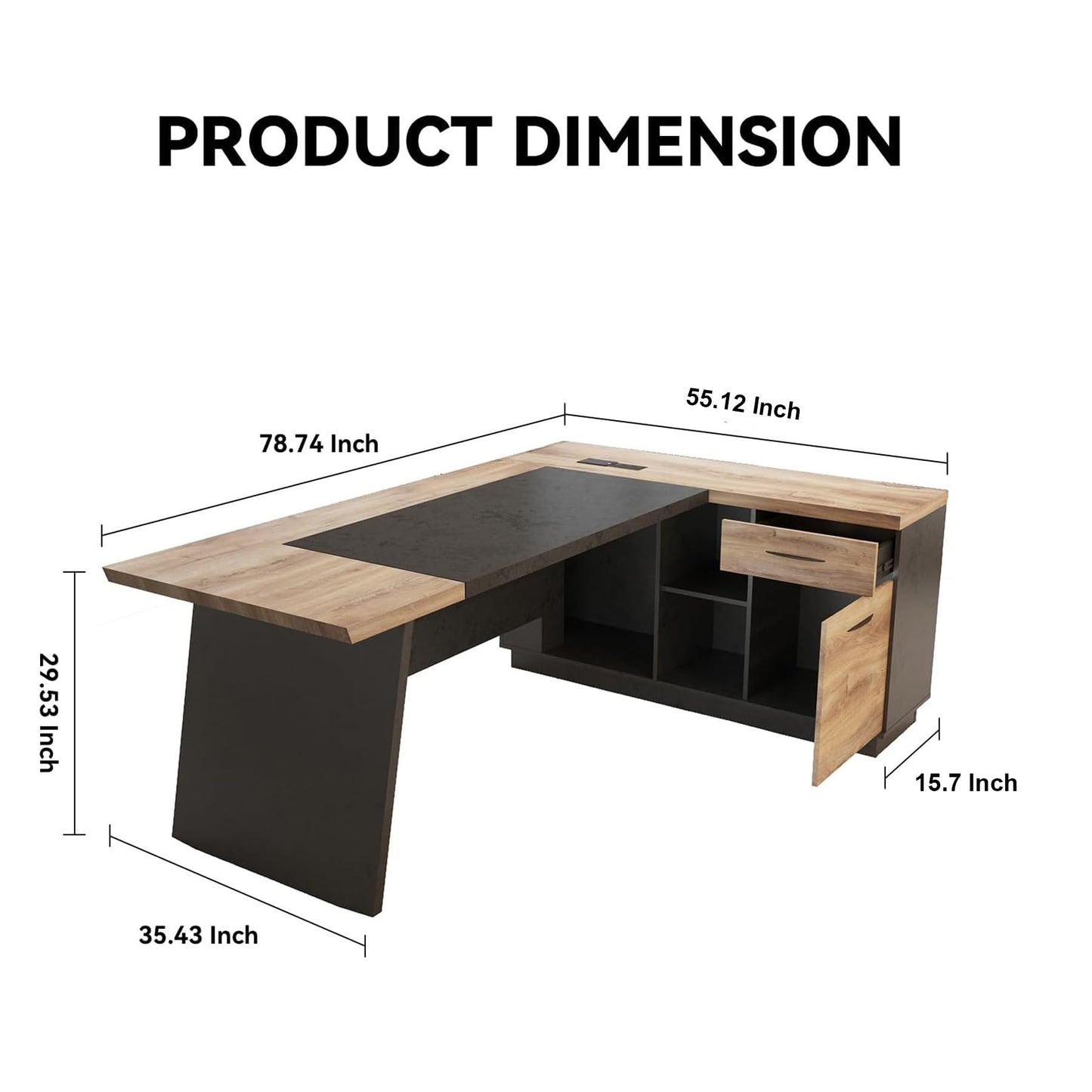 SAINTCY L-Shaped Executive Desk, 78.74 Inches Large Office Desk, Modern Computer Table Set with Drawers & Storage Shelves, Business Workstation for Home Office, Left Return