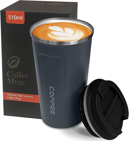 YINBAOGE Insulated Travel Coffee Mug, Spill & Leak Proof, Portable To Go Camping Stainless Steel Coffee Tumbler, Reusable Thermal Coffee Cup with Lid for Hot & Cold Drinks (2nd-Blue, 17 OZ)