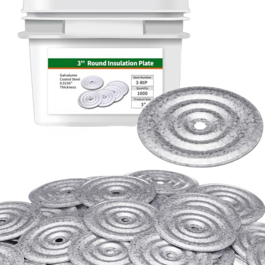 3'' Roofing Insulation Plates(1000pc) Round Plate Goes with Self Drilling Screws Aluminized zinc Metal Hardware for TPO PVC Waterproofing Membrane (Bullseye)