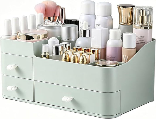 Makeup Organizer with Drawers, Bathroom Counter Organizer, Plastic Cosmetic Display Case, Large Skincare Storage for Vanity Countertop, Ideal for Bedroom Dresser top and Desktop
